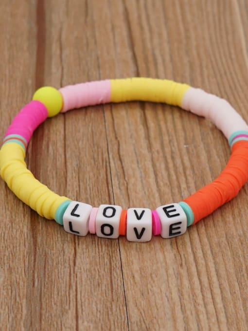 QT B200011G Stainless steel Multi Color Polymer Clay Letter Bohemia Stretch Bracelet