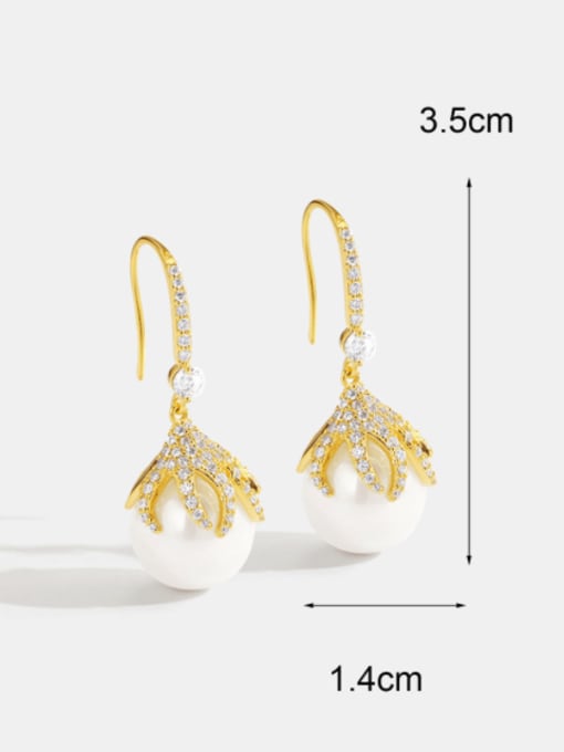 CHARME Brass Freshwater Pearl Flower Minimalist Hook Earring 2