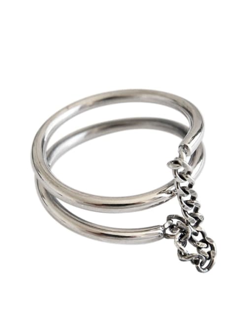 DAKA 925 Sterling Silver Retro simple chain Stackable Ring 4