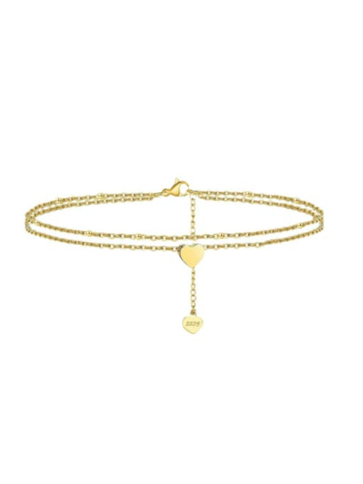 14K gold 925 Sterling Silver Heart Minimalist Double Layer Chain Anklet
