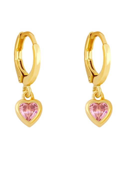 Pink Brass Cubic Zirconia Heart Minimalist Huggie Earring