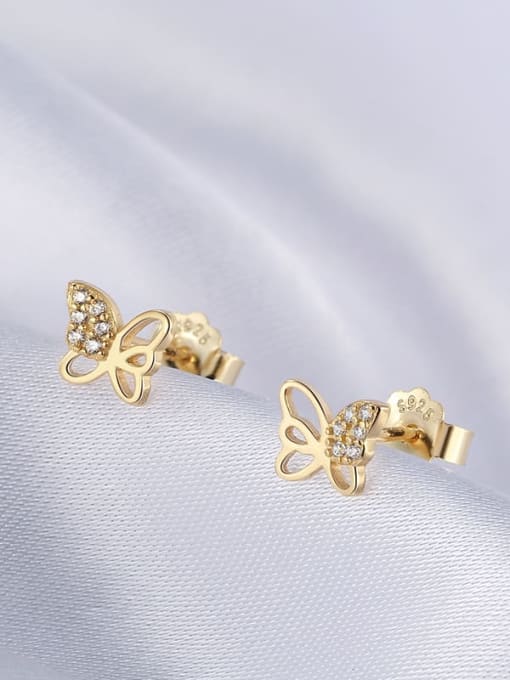 RINNTIN 925 Sterling Silver Cubic Zirconia Butterfly Minimalist Stud Earring 1
