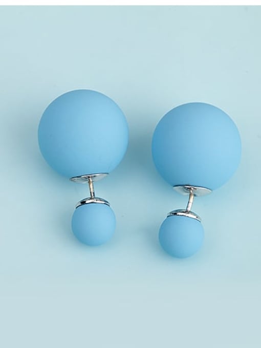 Light blue t09d01 Copper Imitation Pearl Enamel  Round Ball Minimalist Stud Earring