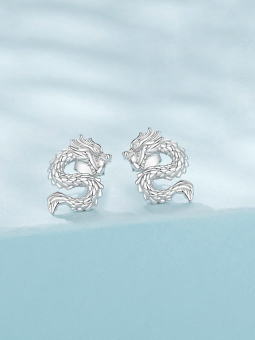 Jare 925 Sterling Silver Dragon Vintage Stud Earring 0