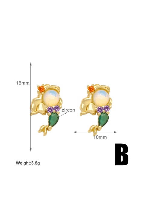 B Brass Cubic Zirconia Mermaid Cute Stud Earring
