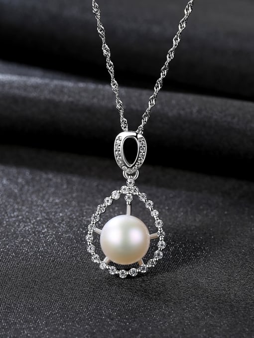 CCUI 925 Sterling Silver 3A Zircon Freshwater Pearl Pendant Necklace 2