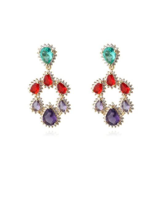 ROSS Brass Cubic Zirconia Multi Color Water Drop Luxury Chandelier Earring 3