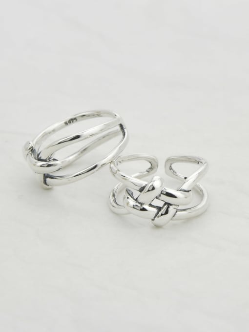 SHUI Vintage  Sterling Silver With Platinum Plated Simplistic Geometric Free Size Rings 0