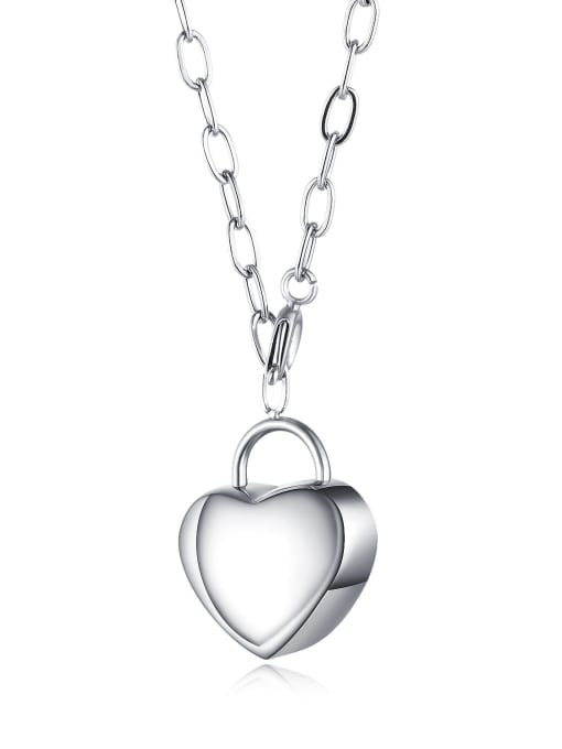 1613 steel color Titanium Smooth Heart Pendants Necklace