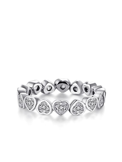 RHR370 925 Sterling Silver Cubic Zirconia Heart Minimalist Band Ring