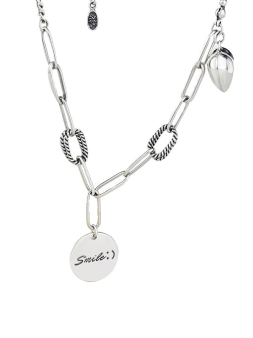 Smice smile face Necklace 925 Sterling Silver Heart Vintage Hollow Chain Necklace