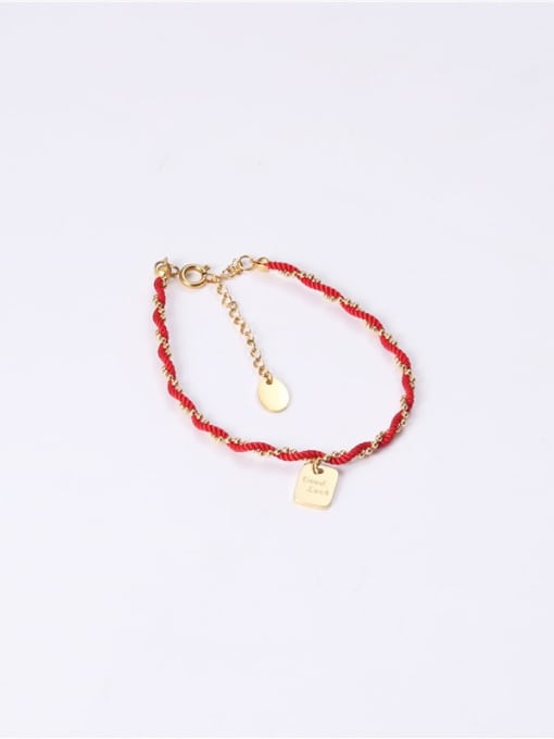 GROSE Titanium With Imitation Gold Plated Simplistic Red Rope Braid Square Bracelets 3