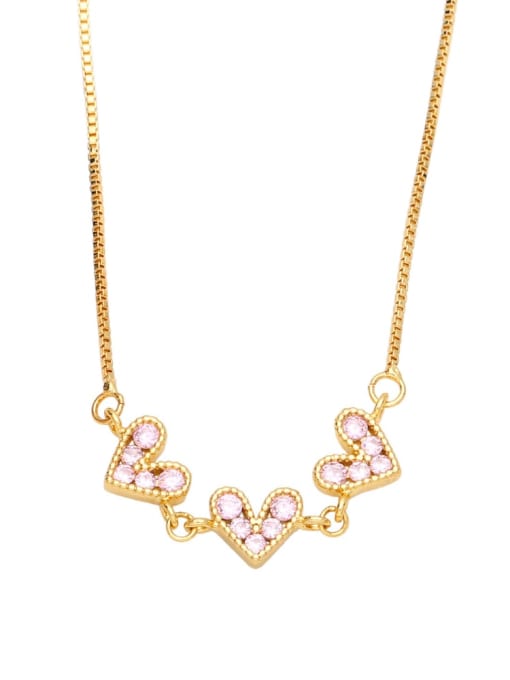 Pink Brass Cubic Zirconia Vintage Heart  Pendant Necklace