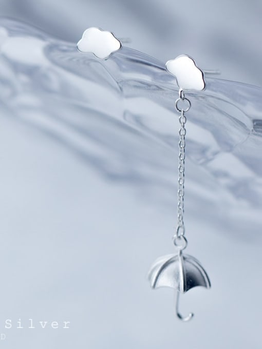 Rosh 925 Sterling Silver Cloud Minimalist Asymmetrical umbrella long Drop Earring 2