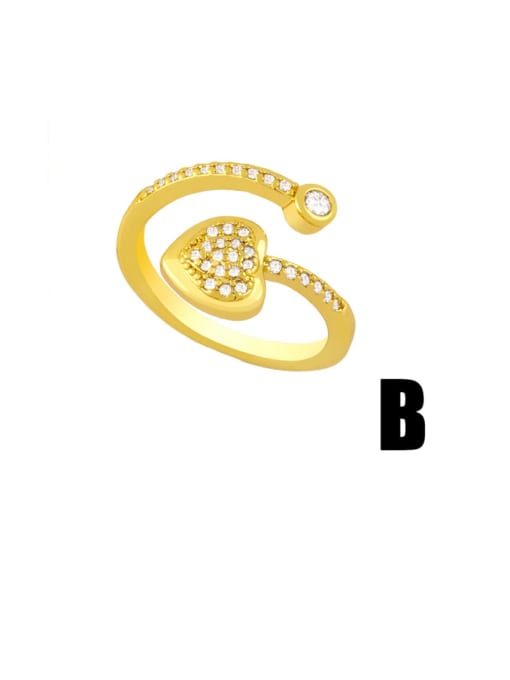 B Brass Cubic Zirconia Heart Minimalist Band Ring