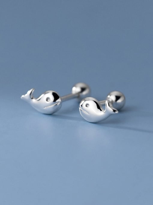 Silver 925 Sterling Silver Dolphin Minimalist Stud Earring