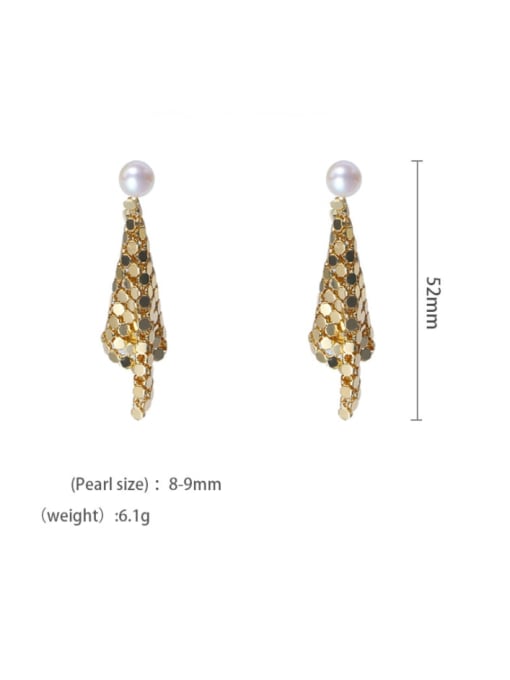 golden Brass Freshwater Pearl Geometric Vintage Drop Earring