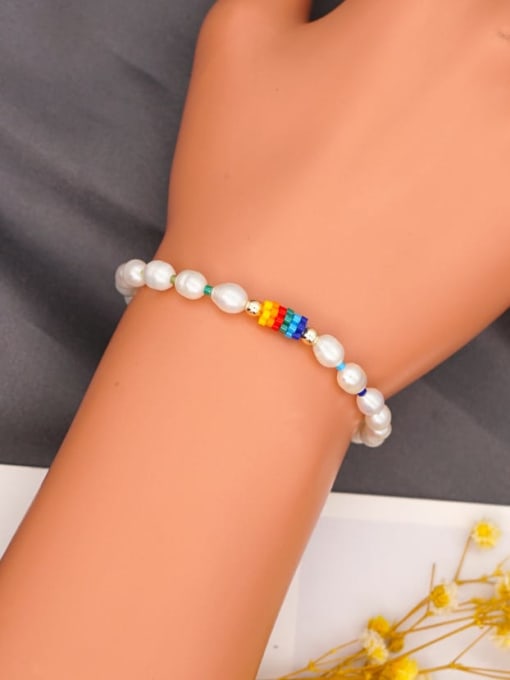 Roxi Stainless steel Freshwater Pearl Multi Color Irregular Minimalist Stretch Bracelet 1