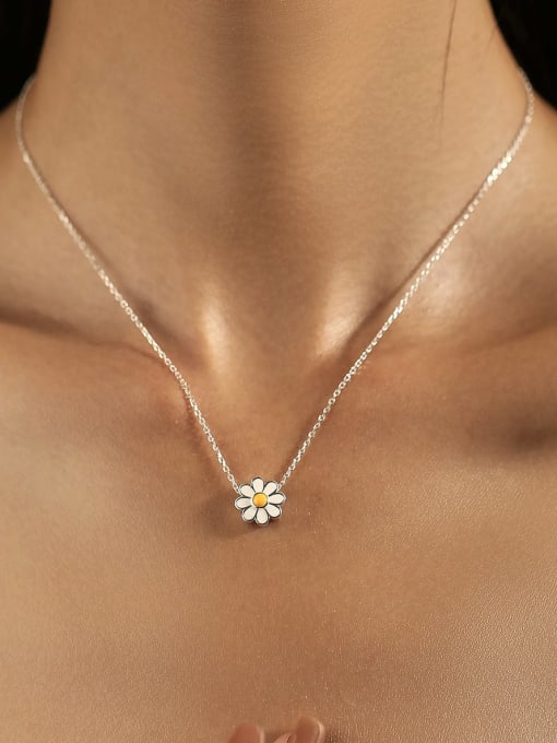 MODN 925 Sterling Silver Enamel Flower Minimalist Necklace 1