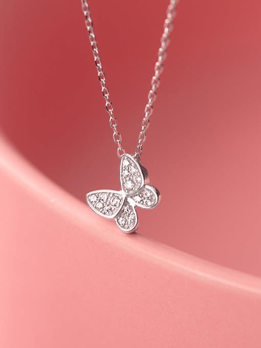 Rosh 925 Sterling Silver Rhinestone White Butterfly Cute Pendant Necklace 0