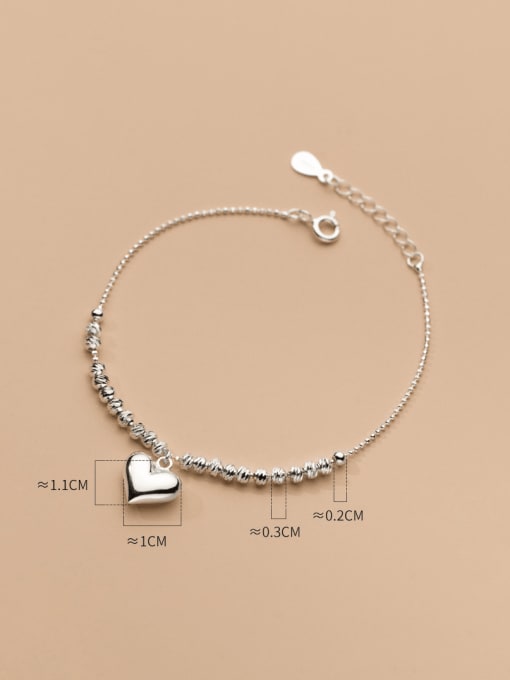 Rosh 925 Sterling Silver Heart Minimalist Beaded Chain Bracelet 2