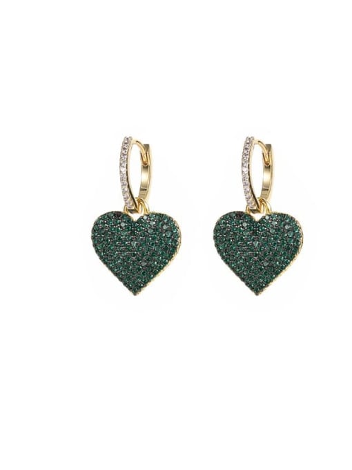 Green spinel Brass Cubic Zirconia Heart Dainty Huggie Earring