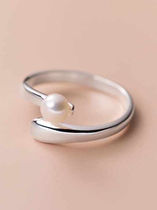 Rosh 925 Sterling Silver Imitation Pearl Geometric Minimalist Band Ring 2