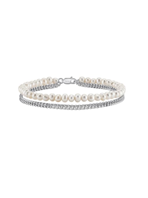 Platinum, bracelet length  20CM,  9.68g 925 Sterling Silver Freshwater Pearl Irregular Minimalist Strand Bracelet