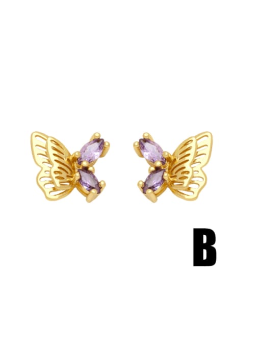 B Brass Cubic Zirconia Heart Vintage Stud Earring