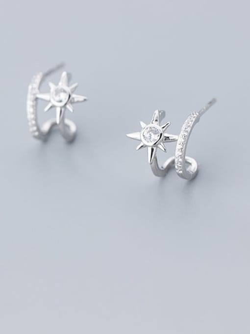 Rosh 925 Sterling Silver Cubic Zirconia  Flower Minimalist Clip Earring 0