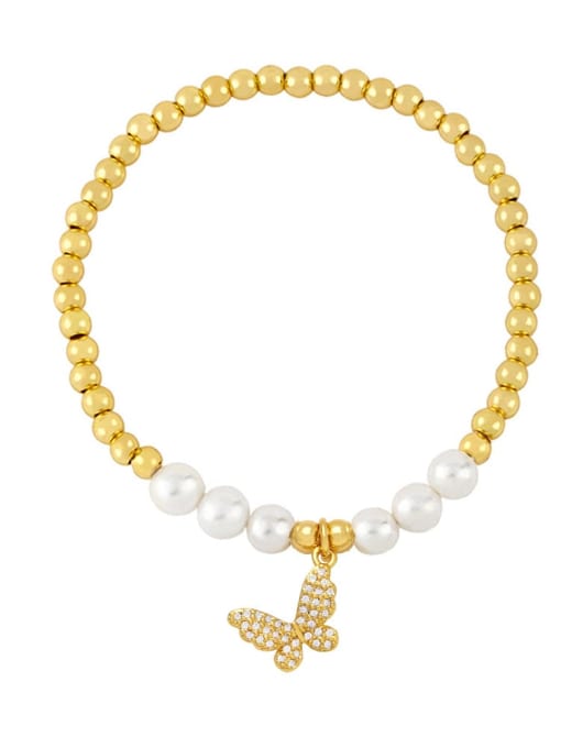 CC Brass Imitation Pearl Butterfly Vintage Beaded Bracelet 4