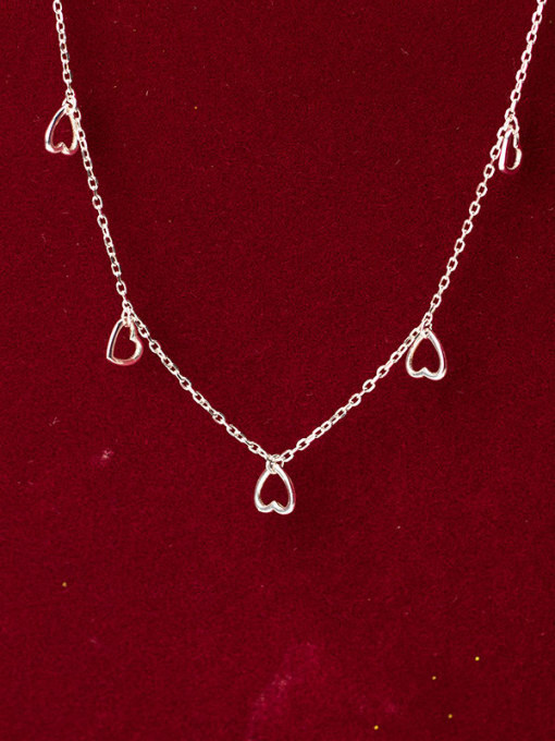 Rosh 925 Sterling Silver Minimalist Hollow Heart Pendant  Necklace