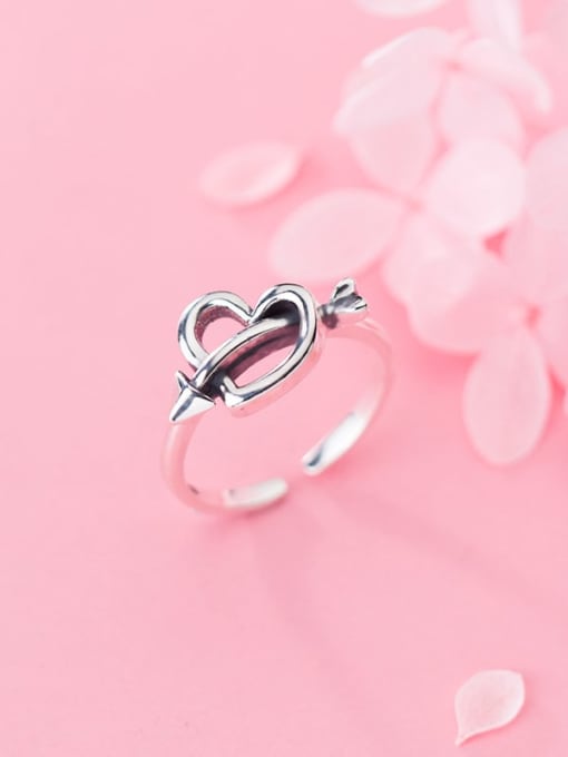 Rosh 925 Sterling Silver Hollow Heart Minimalist Free Size Ring 0