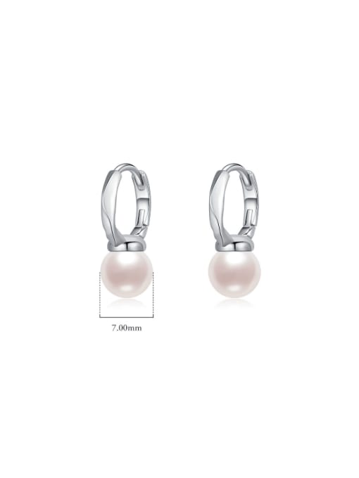 MODN 925 Sterling Silver Imitation Pearl Geometric Minimalist Huggie Earring 2
