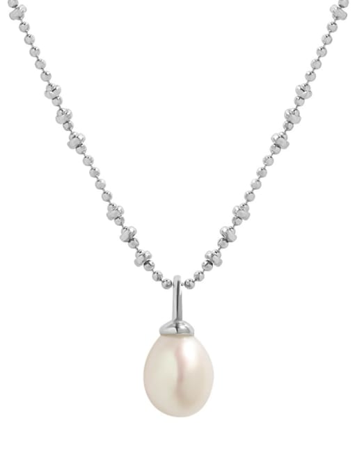 Platinum 925 Sterling Silver Freshwater Pearl Water Drop Minimalist Necklace
