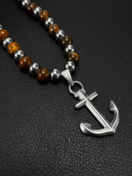 Open Sky Stainless steel Tiger Eye Anchor Vintage Bead Chain Necklace 2