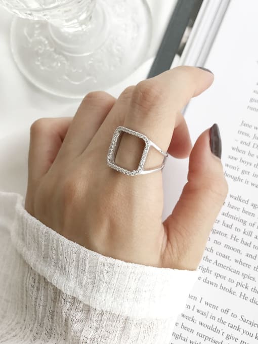 Boomer Cat 925 Sterling Silver Cubic Zirconia  Square Minimalist Free Size Band Ring 2