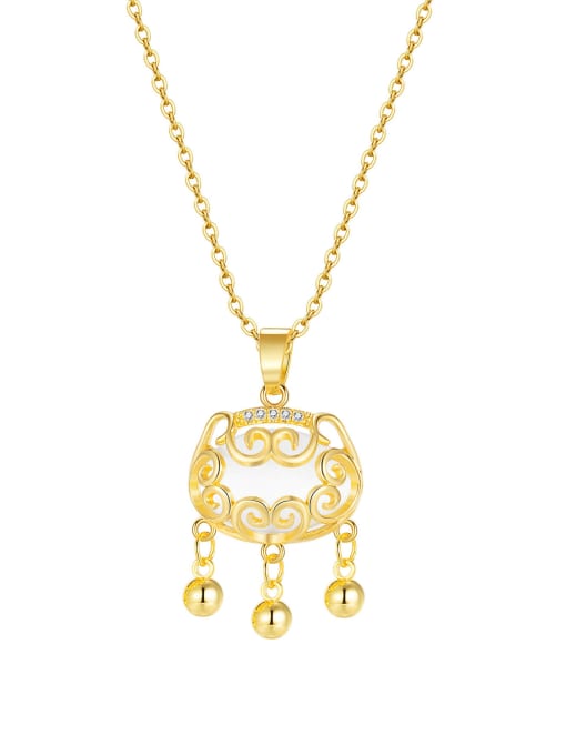 gold Titanium Steel Cats Eye Tassel Minimalist Necklace