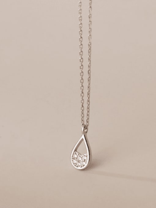 Rosh 925 Sterling Silver Cubic Zirconia Water Drop Minimalist Necklace 3