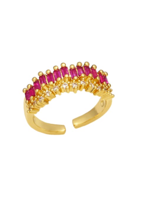 Rose red Brass Cubic Zirconia Geometric Trend Band Ring