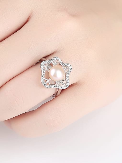CCUI 925 Sterling Silver Pink Freshwater Pearl fashion zircon flower special shaped band ring 3