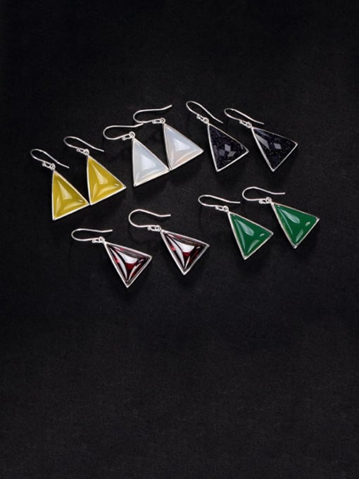 DEER 925 Sterling Silver Garnet Triangle Vintage Hook Earring