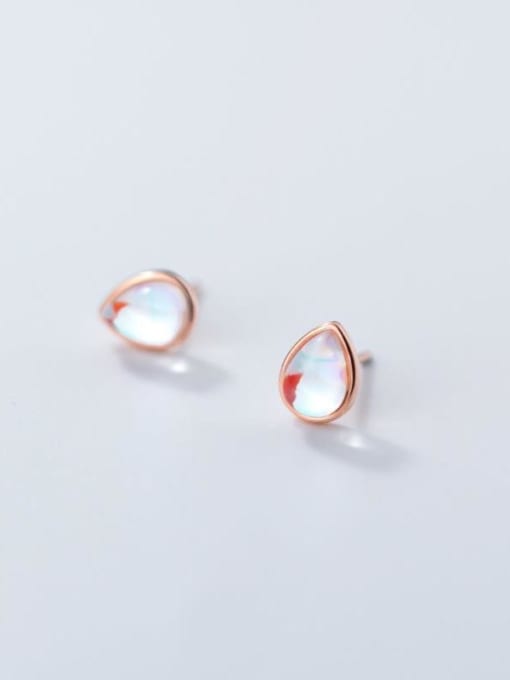 Rosh 925 Sterling Silver Glass Stone Water Drop Minimalist Stud Earring 2