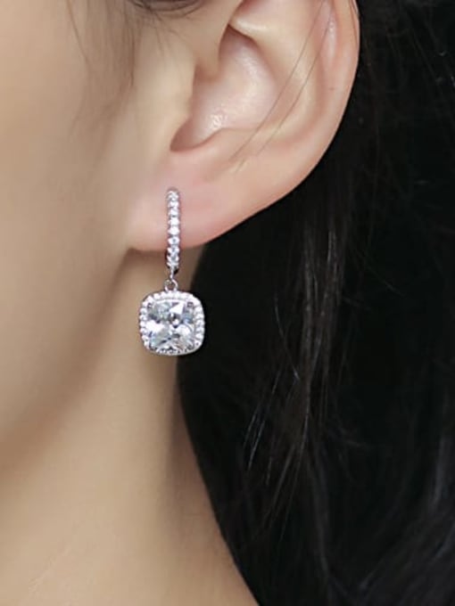 Dan 925 Sterling Silver Cubic Zirconia Geometric Luxury Huggie Earring 1