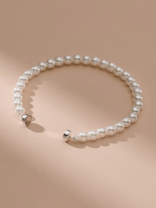 Rosh 925 Sterling Silver Imitation Pearl Geometric Minimalist Handmade Beaded Bracelet 1
