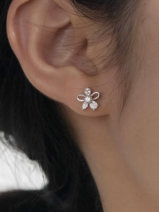 Rosh 925 Sterling Silver Cubic Zirconia Flower Dainty Stud Earring 1