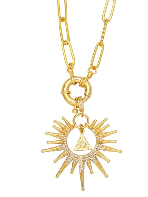 B Brass Cubic Zirconia Heart Vintage  Sun Pendant Necklace