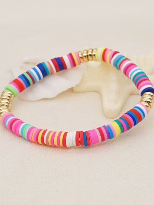 QT B200165A Stainless steel Multi Color Polymer Clay Geometric Bohemia Stretch Bracelet