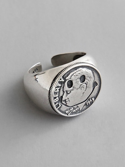 DAKA 925 Sterling Silver Retro Figure Coin Free Size Band Ring 4