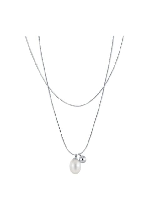 RINNTIN 925 Sterling Silver Freshwater Pearl Irregular Minimalist Multi Strand Necklace